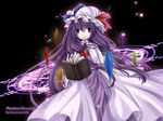  book cowboy_shot crescent floating floating_object grimoire long_hair long_sleeves looking_at_viewer magic_circle open_book patchouli_knowledge purple_eyes purple_hair solo standing touhou very_long_hair x20285 