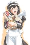  ^_^ apple apron basket black_hair blush closed_eyes dress food fruit grapes jon_shicchiou maid maid_headdress short_hair siesta smile solo squid zero_no_tsukaima 