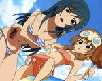  :d :p age_difference armpits bandeau bangs bare_shoulders beach bikini blue_hair boned_meat bottle breast_hold breasts brown_hair casual_one-piece_swimsuit child cleavage cloud crossed_arms day dutch_angle earrings flat_chest food goggles goggles_on_head groin hair_bobbles hair_ornament jewelry kotona_elegance large_breasts leaning_forward leg_lift long_hair lotion lowleg lowleg_bikini meat multiple_girls official_art one-piece_swimsuit open_mouth outdoors purple_eyes re_mii red_eyes sakai_kyuuta short_hair short_twintails side-tie_bikini sideboob sky smile standing striped striped_bikini striped_swimsuit sunscreen swimsuit swimsuit_pull thigh_gap tongue tongue_out twintails water wet zoids zoids_genesis 