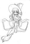  broom greyscale hat kirisame_marisa monochrome one_eye_closed solo touhou witch_hat zero_point 