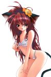  animal_ears bikini cat_ears long_hair odagiri_sakura original red_hair side-tie_bikini simple_background smile solo swimsuit tail white_background 