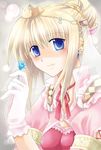  blonde_hair blue_eyes blue_flower blue_rose crown flower hat jewelry original princess rose sasamoto_juli solo 