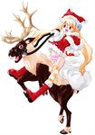  bandages capelet christmas copyright_request hat jester_cap long_hair miito_shido panties santa_costume solo striped striped_legwear thighhighs underwear 
