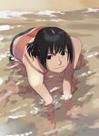  beach black_hair copyright_request highres kneeling outdoors refraction solo takamichi water 
