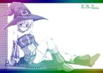  fantasy_earth_zero gradient green hat monochrome purple solo witch_hat yonekura_kihiro 