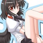  bangs black_hair black_wings bococho hat looking_at_viewer red_eyes shameimaru_aya skirt smile solo tokin_hat touhou wings 