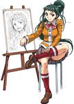  alternate_hairstyle artist_painter artist_request drawing green_hair loafers long_hair my-hime oekaki okuzaki_akira older panties pantyshot pencil ponytail red_eyes red_legwear shoes sitting sketch socks solo spoilers tokiha_takumi underwear 