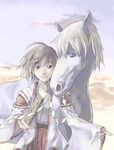  ahoge copyright_request horse japanese_clothes miko solo ushiki_yoshitaka 