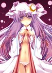  blush breasts cleavage hat ibuki_pon long_hair medium_breasts open_clothes panties patchouli_knowledge purple_eyes purple_hair solo touhou underwear undressing 