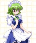  alternate_costume apron blush bococho cosplay enmaided green_hair izayoi_sakuya izayoi_sakuya_(cosplay) kazami_yuuka maid maid_apron maid_headdress solo touhou 