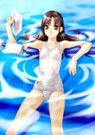  afloat breasts brown_eyes brown_hair copyright_request lane_line long_hair looking_at_viewer nipples norizou_type-r one-piece_swimsuit pool school_swimsuit see-through small_breasts smile solo swim_cap swimsuit white_school_swimsuit white_swimsuit 