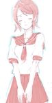  closed_eyes copyright_request cowboy_shot monochrome own_hands_together pleated_skirt red sailor_collar sakurai_yuya school_uniform serafuku short_hair simple_background skirt solo v_arms white_background 