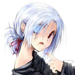  blood blood_on_face blue_eyes brown_eyes hara_takehito heterochromia no_pupils original scar scar_across_eye short_hair simple_background solo white_background white_hair 