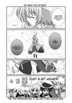  4girls animal_ears blood bow cape chrono_harlaown clenched_hand comic doujinshi english fan fate_testarossa fingerless_gloves forehead_jewel gauntlets gloves greyscale hair_ornament hard_translated harisen hat heart klarwind lyrical_nanoha magical_boy magical_girl mahou_shoujo_lyrical_nanoha mahou_shoujo_lyrical_nanoha_a's mikage_takashi monochrome multiple_boys multiple_girls nosebleed reinforce shamal takamachi_nanoha translated twintails unison waist_cape wolf_ears x_hair_ornament yagami_hayate yuuno_scrya zafira 