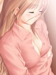  after breasts brown_hair closed_eyes covered_nipples game_cg highres large_breasts long_hair lying on_back open_clothes open_shirt resized shiomiya_kanami shirt sleeping solo tanaka_takayuki unbuttoned 