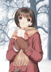  copyright_request gift holding holding_gift mittens scarf snow solo tanaka_takayuki winter 
