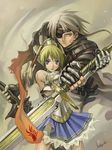  1girl armor blonde_hair blue_eyes eyepatch fantasy kurojishi original sword weapon 