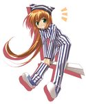  copyright_request fan green_eyes harisen hat lowres miyasaka_miyu orange_hair pajamas solo 