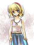  alice_margatroid blonde_hair blouse blue_eyes casual hairband inuinui short_hair solo touhou 