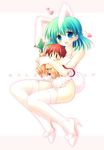  animal_ears bunny_ears galzoo_island green_eyes green_hair heart kyankyan sakurazawa_izumi solo tail thighhighs 