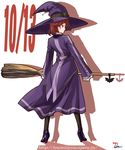  bat belt black_legwear broom dress from_behind fumiko_odette_vanstein glasses hat high_heels keychain looking_back october pantyhose pince-nez red_eyes red_hair shikigami_no_shiro shoes short_hair silhouette solo thighhighs tnonizyou witch witch_hat 