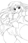  fate_testarossa greyscale long_hair lyrical_nanoha mahou_shoujo_lyrical_nanoha_strikers monochrome ootori_mahiro panties solo thighhighs underwear 