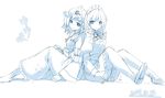  back-to-back blue izayoi_sakuya monochrome multiple_girls saigyouji_yuyuko seo_tatsuya sitting touhou 