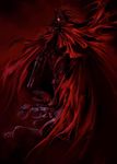  cerberus dirge_of_cerberus_final_fantasy_vii final_fantasy final_fantasy_vii gun jpeg_artifacts male_focus nomura_tetsuya official_art red red_background skeleton solo vincent_valentine weapon 