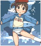  4040_(abonriya) balancing child hood hoodie ichigo_mashimaro itou_chika lowres object_on_head oekaki one_side_up panties raglan_sleeves solo underwear wind wind_lift 