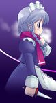  braid emurin izayoi_sakuya knife scarf short_hair silver_hair solo touhou twin_braids 