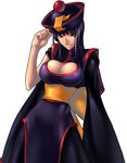  breasts chinese_clothes cleavage cleavage_cutout cosplay hat jiangshi kagami_hirotaka large_breasts lei_lei lei_lei_(cosplay) nico_robin one_piece pink_eyes purple_hair short_hair smile solo turtleneck vampire_(game) 