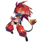  beast_master_(disgaea) bra disgaea harada_takehito jumping lion_tail makai_senki_disgaea_2 navel official_art open_mouth panties pointy_ears pose red_hair solo tail underwear wristband yellow_eyes 