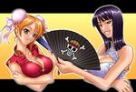  china_dress chinese_clothes dress fan folding_fan kagami_hirotaka multiple_girls nami_(one_piece) nico_robin one_piece straw_hats_jolly_roger 