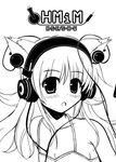 animal_ears cat_ears greyscale headphones kazumasa monochrome original solo 