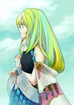  cloud copyright_request day green_hair koaki long_hair sky solo 