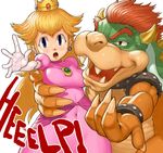  bowser crown dress elbow_gloves gloves hat long_hair maagori mario_(series) pink_dress princess_peach super_mario_bros. 