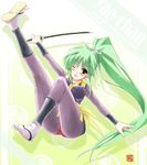  fishnets ganbare_goemon green_hair katana long_hair ninja ponytail sakura_nitouhei solo sword weapon yae_(ganbare_goemon) 