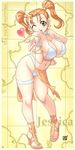  breasts dancer's_costume_(dq) dragon_quest dragon_quest_viii hand_on_hip heart high_heels huge_breasts jessica_albert kenix leaning_forward map one_eye_closed orange_eyes orange_hair pelvic_curtain plump sandals shoes signature solo twintails wide_hips 