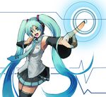  aqua_hair hatsune_miku long_hair pos solo thighhighs twintails very_long_hair vocaloid 