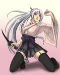  copyright_request face garter_belt japanese_clothes kimono kimono_skirt ninja solo sword tea_(nakenashi) thighhighs weapon 