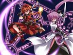  ahoge braid gloves graf_eisen hammer hat levantine lyrical_nanoha magic_circle magical_girl mahou_shoujo_lyrical_nanoha mahou_shoujo_lyrical_nanoha_a's multiple_girls pink_hair ponytail red_hair rocket_engine scabbard sheath signum soukai_(lemonmaiden) twin_braids vita waist_cape whip_sword 