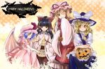  blonde_hair hakurei_reimu halloween happy_halloween hat jack-o'-lantern kirisame_marisa multiple_girls nanami_sano pumpkin remilia_scarlet touhou witch_hat yakumo_yukari 