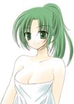  green_eyes green_hair higurashi_no_naku_koro_ni naked_towel ponytail solo sonozaki_mion towel yukian 