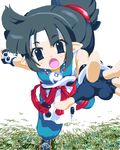  :o bangs bare_shoulders blue_footwear blue_gloves blush disgaea eyebrows_visible_through_hair fingerless_gloves gloves grass green_hair hair_tie headband hoehoe3 jewelry leg_up loincloth long_hair looking_at_viewer low_ponytail lowres magatama makai_senki_disgaea_2 necklace oekaki open_mouth outstretched_arm pendant pointy_ears shoes sidelocks sleeveless solo spread_fingers tareme very_long_hair yukimaru 