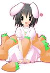  :d animal_ears bunny_ears carrot carrot_necklace dress food heart inaba_tewi itose_ikuto looking_at_viewer open_mouth pink_dress seiza simple_background sitting smile solo touhou vegetable white_background 