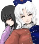  black_eyes black_hair face ginji_(sakaki_summer) hat houraisan_kaguya lips long_hair multiple_girls red_eyes touhou white_hair yagokoro_eirin 