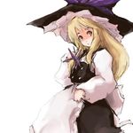  apron bangs black_skirt blonde_hair buttons hair_ornament hat july13th kirisame_marisa long_hair long_sleeves lowres simple_background skirt skirt_set solo touhou waist_apron white_apron white_background witch_hat yellow_eyes 