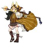 animal_ears blonde_hair boots bottomless cape copyright_request fantasy fox_ears green_eyes mota solo 