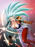  aqua_hair aura breasts cabbit cat cleavage fangs kagami_hirotaka large_breasts loincloth long_hair open_mouth pointy_ears ryou-ouki ryouko_(tenchi_muyou!) solo spiked_hair tenchi_muyou! yellow_eyes 