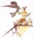  absurdres animal_on_arm armor bird bird_on_arm gourd highres maeda_toshiie male_focus polearm samurai sengoku_basara solo spear tsuchibayashi_makoto weapon 